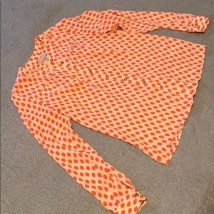 Orange and white long sleeve button up blouse